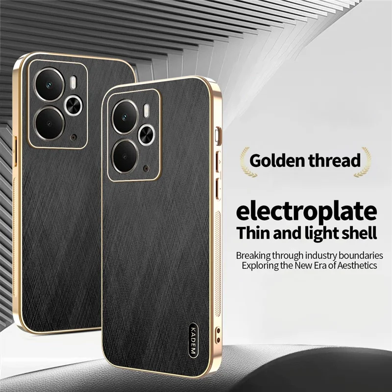 KADEM For Realme 14 5G Case Electroplating Silk Texture PU + TPU Phone Back Cover - Black