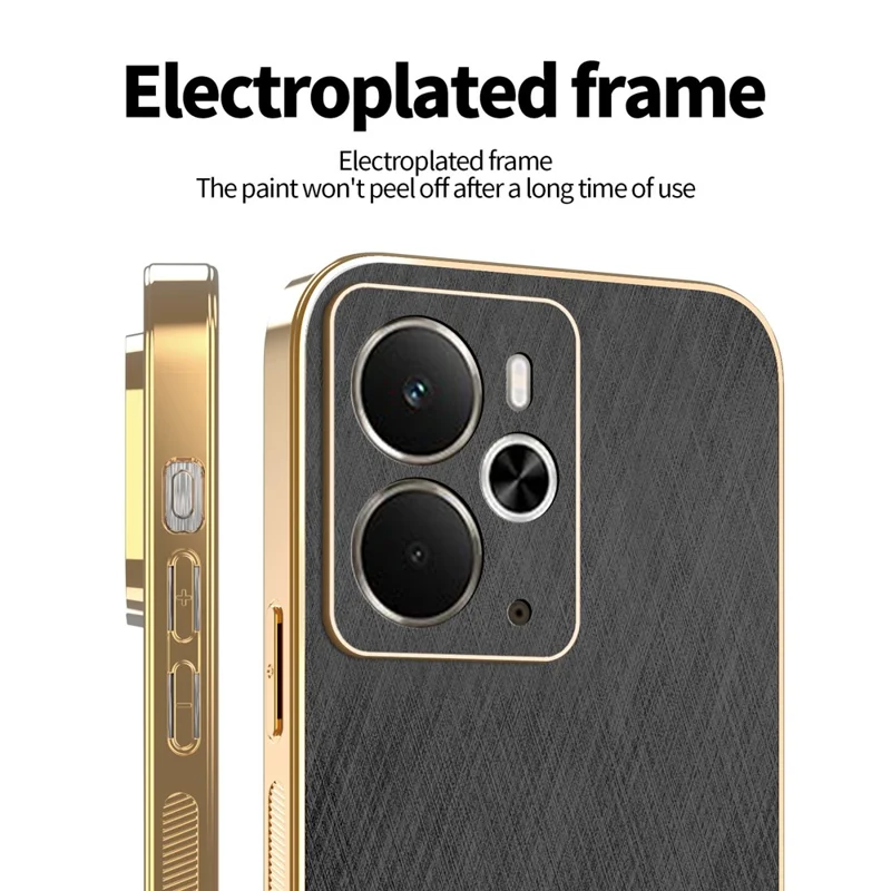 KADEM For Realme 14 5G Case Electroplating Silk Texture PU + TPU Phone Back Cover - Black