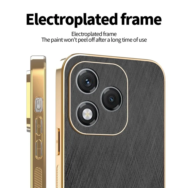 KADEM For Honor 400 Lite 5G Case Electroplating Silk Texture PU + TPU Phone Back Cover - Black
