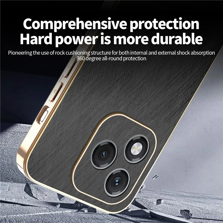 KADEM For Honor 400 Lite 5G Case Electroplating Silk Texture PU + TPU Phone Back Cover - Black