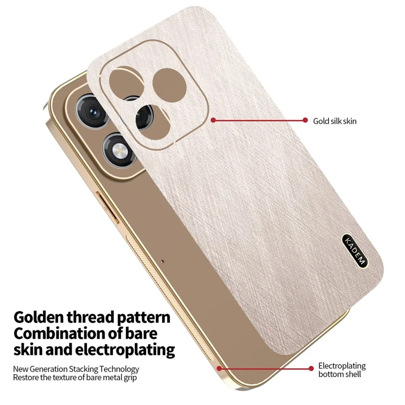 KADEM For Honor 400 Lite 5G Case Electroplating Silk Texture PU + TPU Phone Back Cover - Gold