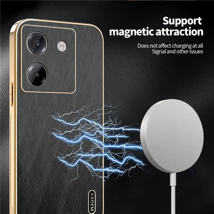 KADEM For Xiaomi Poco M7 Pro 5G Case Electroplating Silk Texture PU + TPU Phone Back Cover - Black