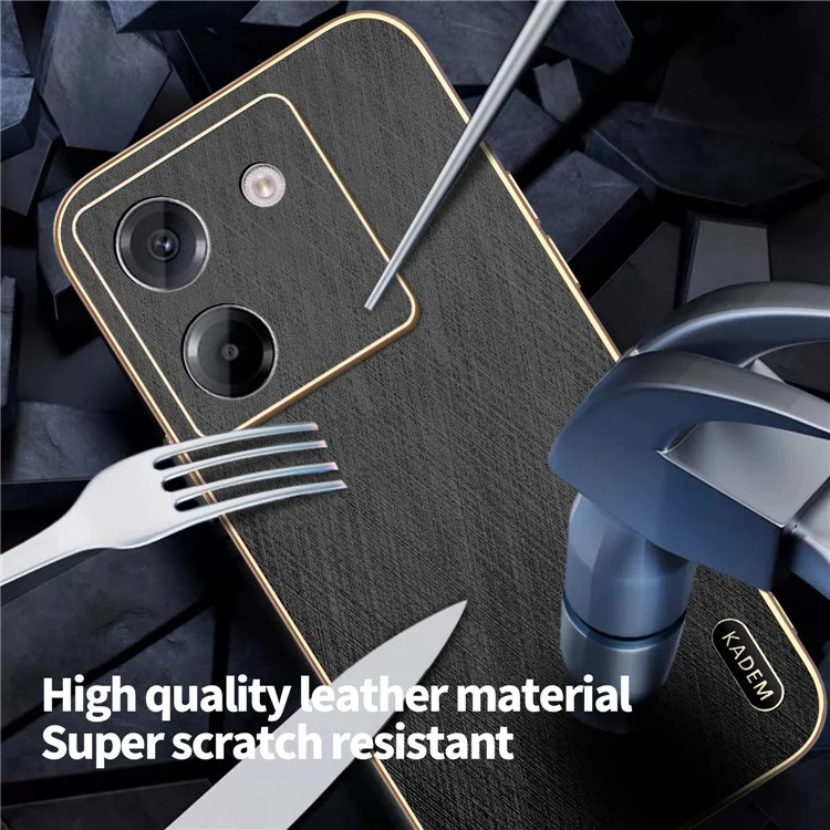 KADEM For Xiaomi Poco M7 Pro 5G Case Electroplating Silk Texture PU + TPU Phone Back Cover - Black