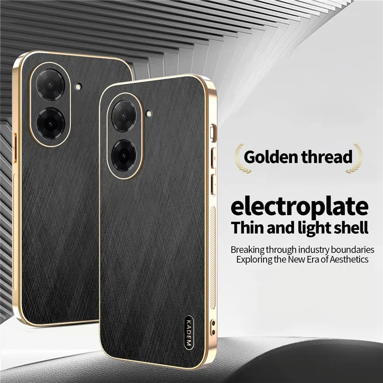 KADEM Pour Xiaomi Redmi A5 4G (171,7 mm) / Poco C71 4G Étui Électroplaqué Texture Soyeuse PU + TPU Coque Arrière de Téléphone - Noir