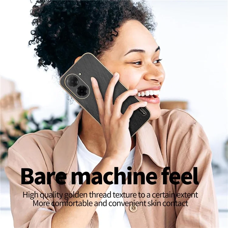 KADEM Pour Xiaomi Redmi A5 4G (171,7 mm) / Poco C71 4G Étui Électroplaqué Texture Soyeuse PU + TPU Coque Arrière de Téléphone - Noir