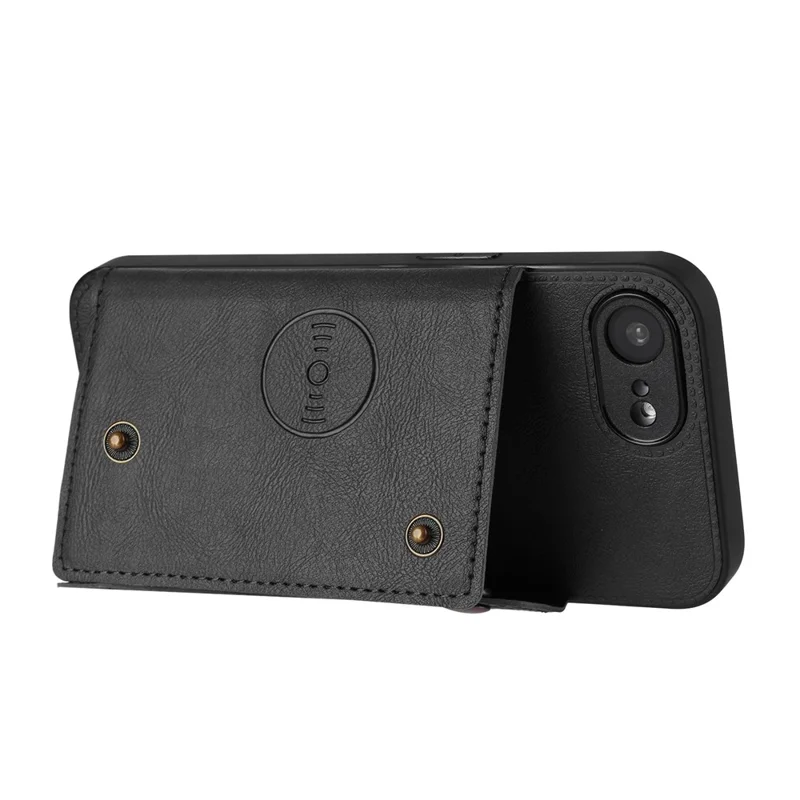 For iPhone 16e Case with Card Slots Kickstand Leather + TPU Phone Cover - Black