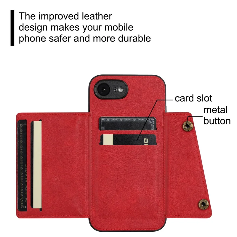 For iPhone 16e Case with Card Slots Kickstand Leather + TPU Phone Cover - Black