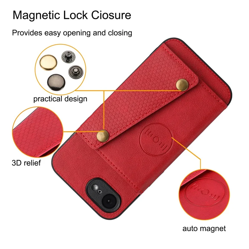 For iPhone 16e Case with Card Slots Kickstand Leather + TPU Phone Cover - Black