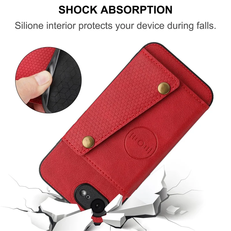 For iPhone 16e Case with Card Slots Kickstand Leather + TPU Phone Cover - Black