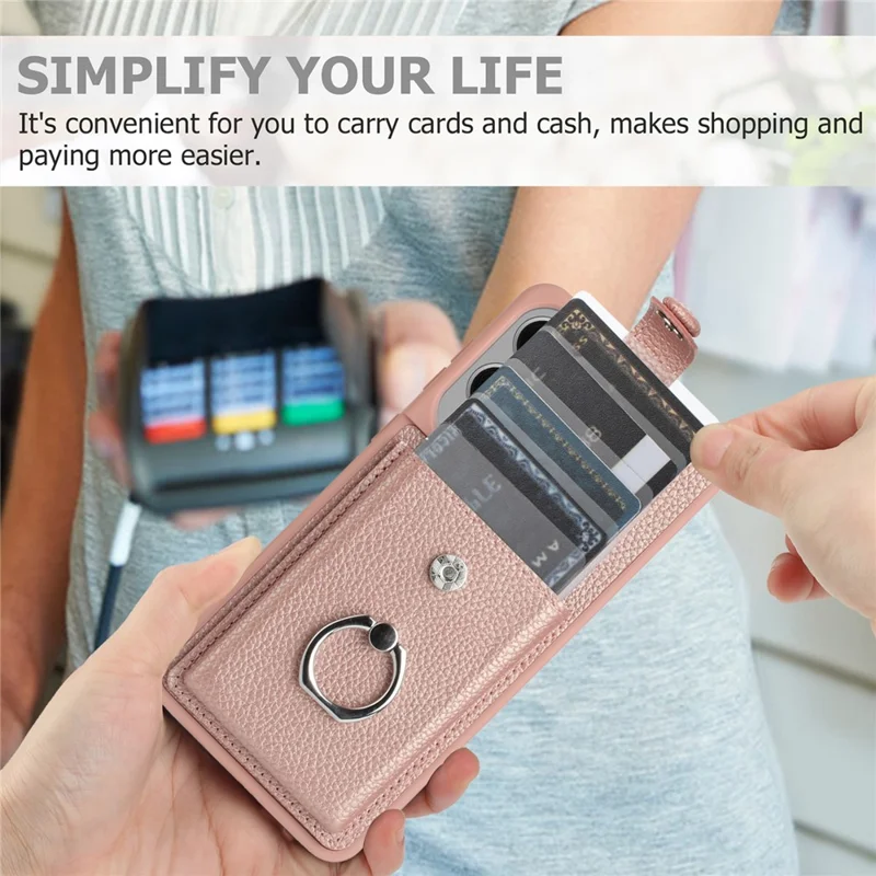 For Samsung Galaxy S25 Edge Case with Ring Kickstand Drawing Type Card Slots Leather Back Cover - Black