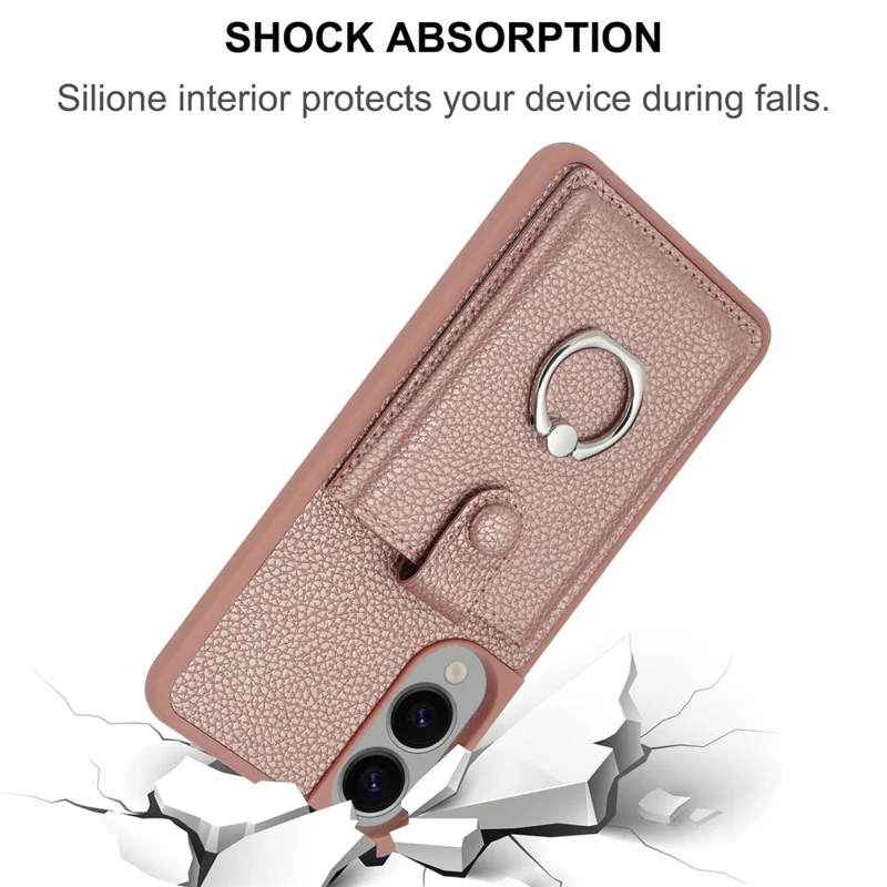 For Samsung Galaxy S25 Edge Case with Ring Kickstand Drawing Type Card Slots Leather Back Cover - Black