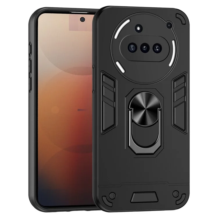 For Nothing Phone (3a) Case PC + TPU Drop Defend Phone Cover with Ring Kickstand - Black