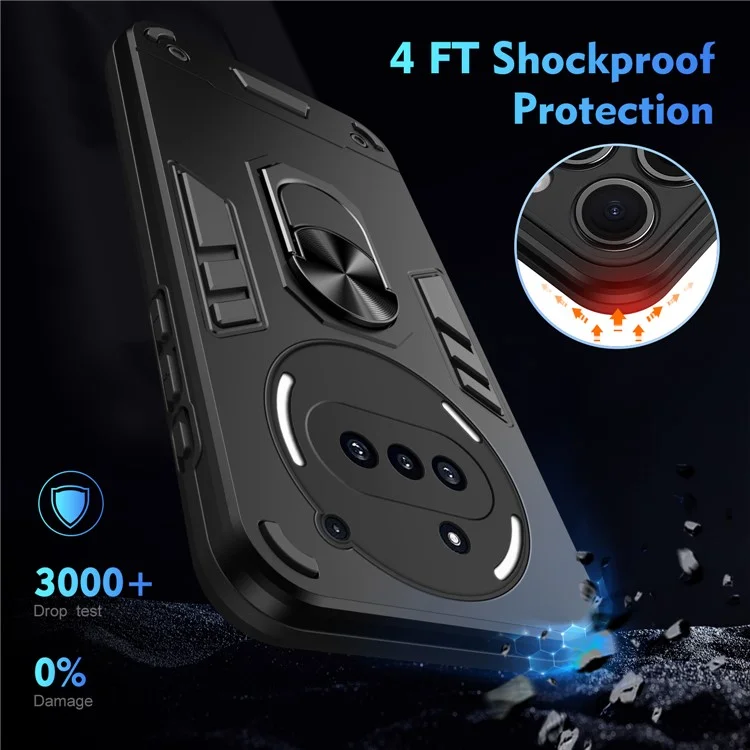 For Nothing Phone (3a) Case PC + TPU Drop Defend Phone Cover with Ring Kickstand - Black