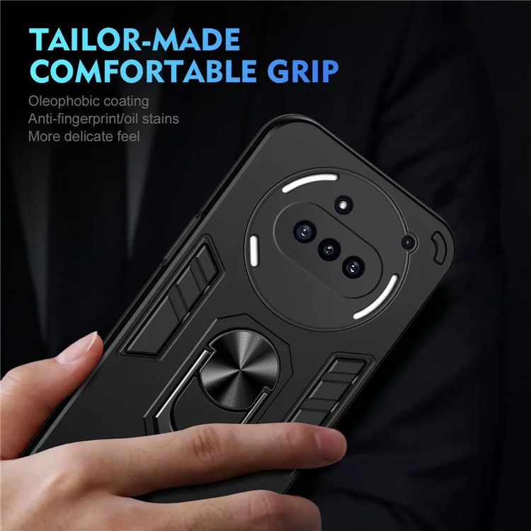 For Nothing Phone (3a) Case PC + TPU Drop Defend Phone Cover with Ring Kickstand - Black