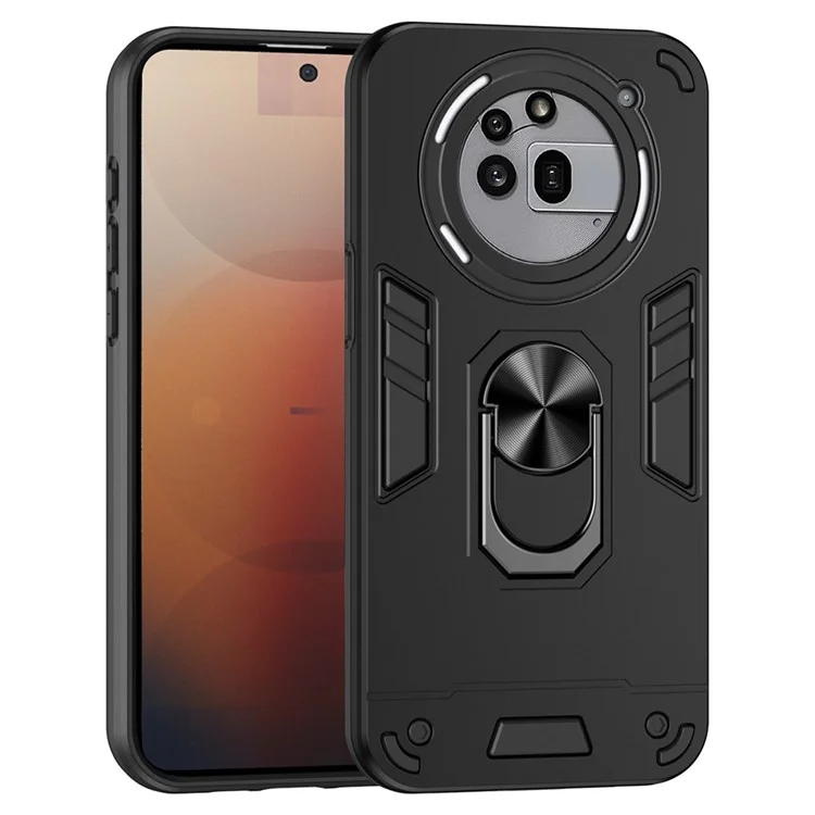 For Nothing Phone (3a) Pro Case PC + TPU Drop Defend Phone Cover with Ring Kickstand - Black