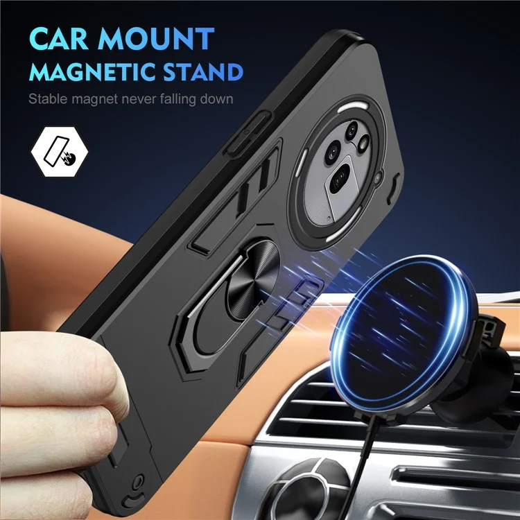 For Nothing Phone (3a) Pro Case PC + TPU Drop Defend Phone Cover with Ring Kickstand - Black