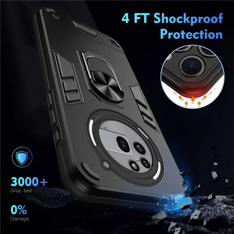 For Nothing Phone (3a) Pro Case PC + TPU Drop Defend Phone Cover with Ring Kickstand - Black
