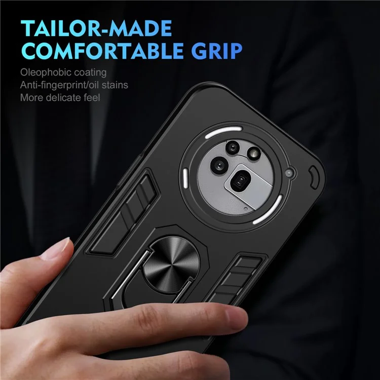 For Nothing Phone (3a) Pro Case PC + TPU Drop Defend Phone Cover with Ring Kickstand - Black