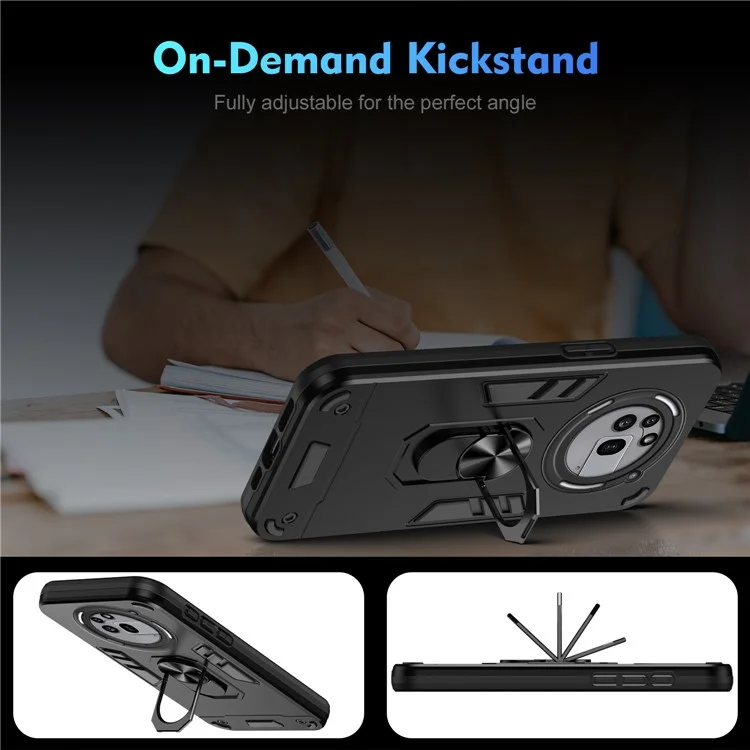 For Nothing Phone (3a) Pro Case PC + TPU Drop Defend Phone Cover with Ring Kickstand - Black