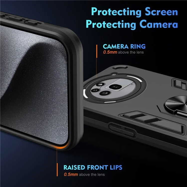 For Nothing Phone (3a) Pro Case PC + TPU Drop Defend Phone Cover with Ring Kickstand - Black