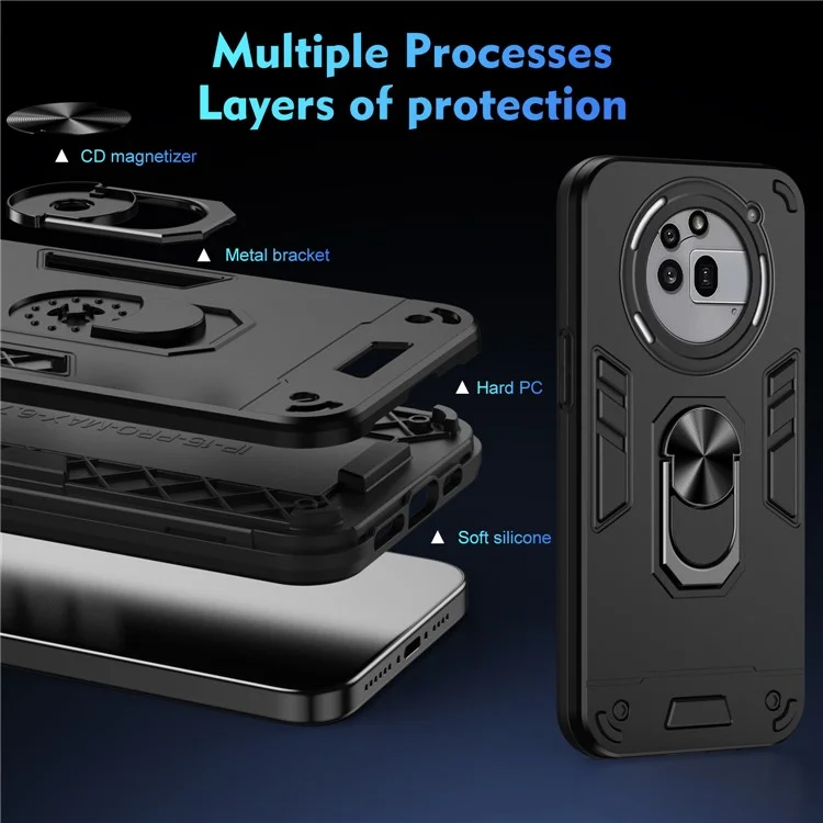 For Nothing Phone (3a) Pro Case PC + TPU Drop Defend Phone Cover with Ring Kickstand - Black