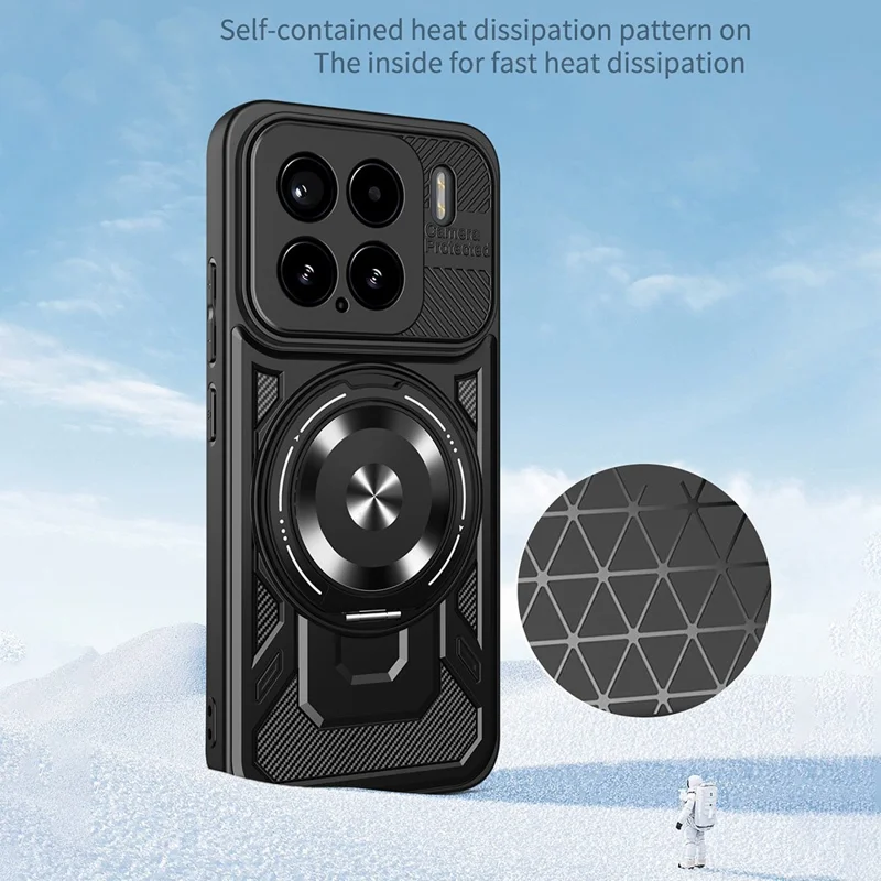Für Xiaomi 15 Magnetische Hülle mit drehbarem Ständer TPU + PC Handyhülle - Schwarz