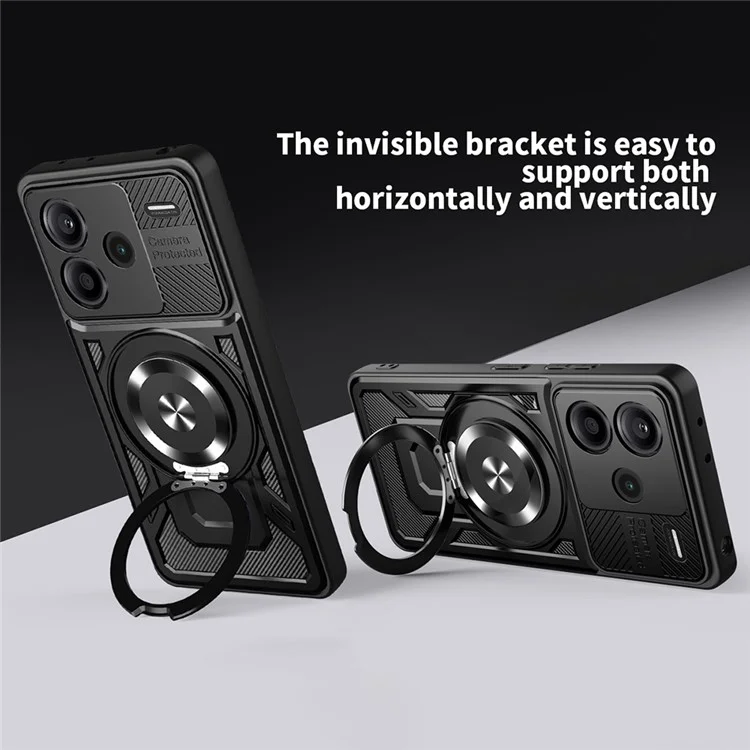 Pour Xiaomi Redmi Note 13 Pro+ 5G Étui Magnétique avec Support Rotatif TPU + PC - Noir