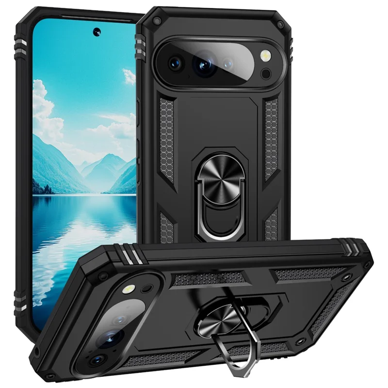 For Google Pixel 10 Pro XL Case PC + TPU Phone Cover with Kickstand - Black