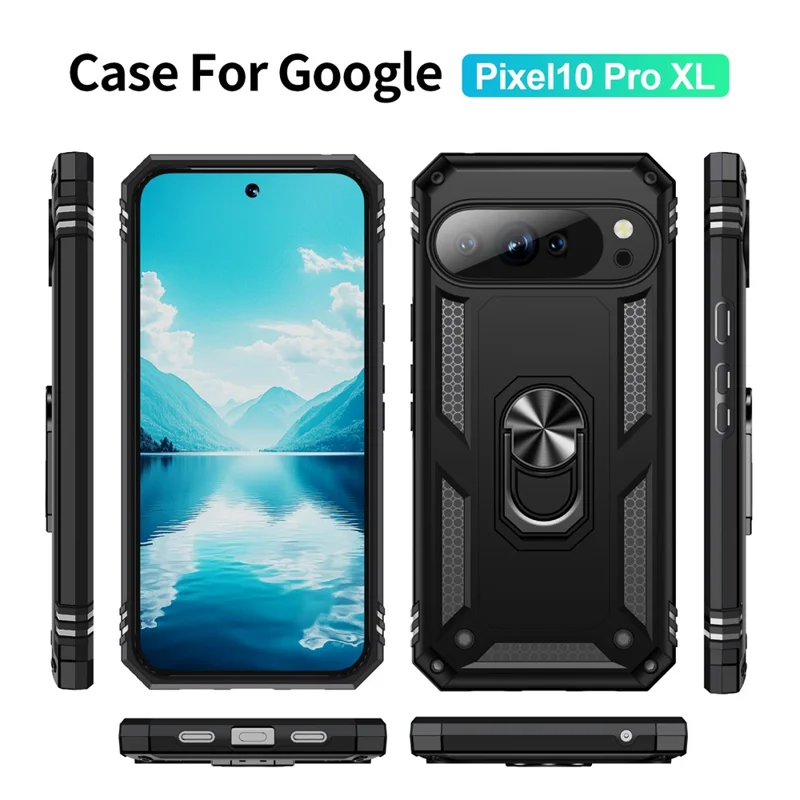 For Google Pixel 10 Pro XL Case PC + TPU Phone Cover with Kickstand - Black