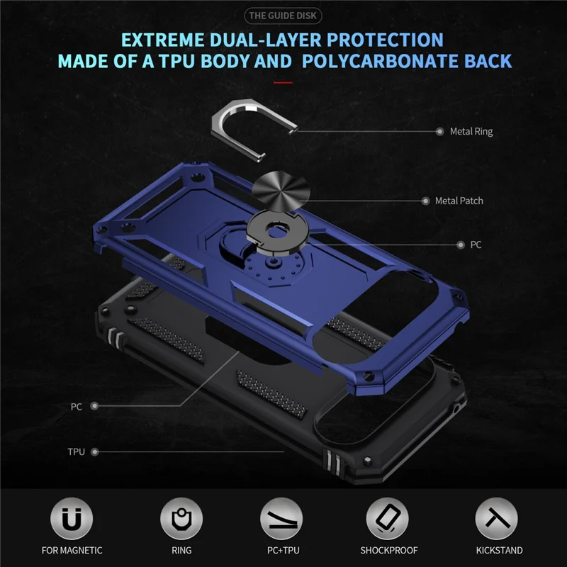 For Google Pixel 10 Pro XL Case PC + TPU Phone Cover with Kickstand - Blue