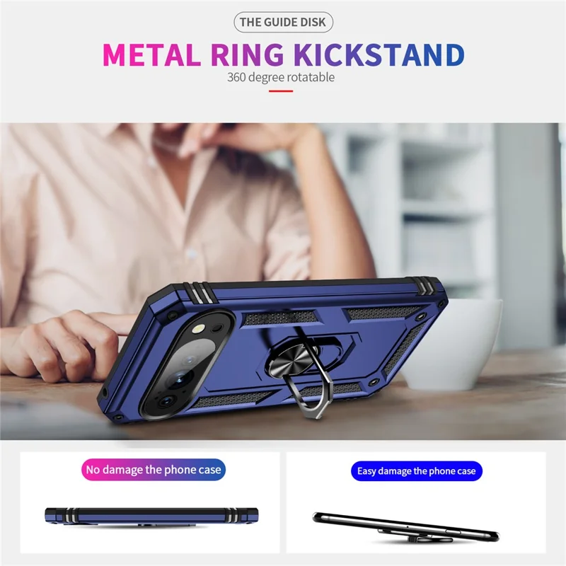 For Google Pixel 10 Pro XL Case PC + TPU Phone Cover with Kickstand - Blue
