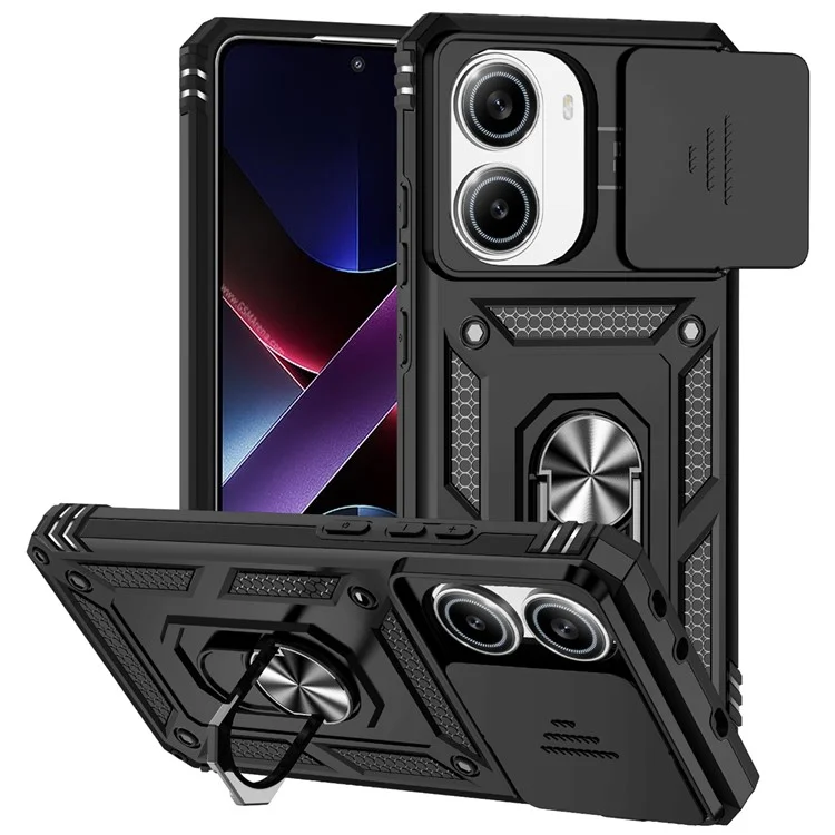 For Xiaomi Poco X7 Pro 5G / Redmi Turbo 4 5G Case PC + TPU Phone Cover with Lens Protection Kickstand - Black