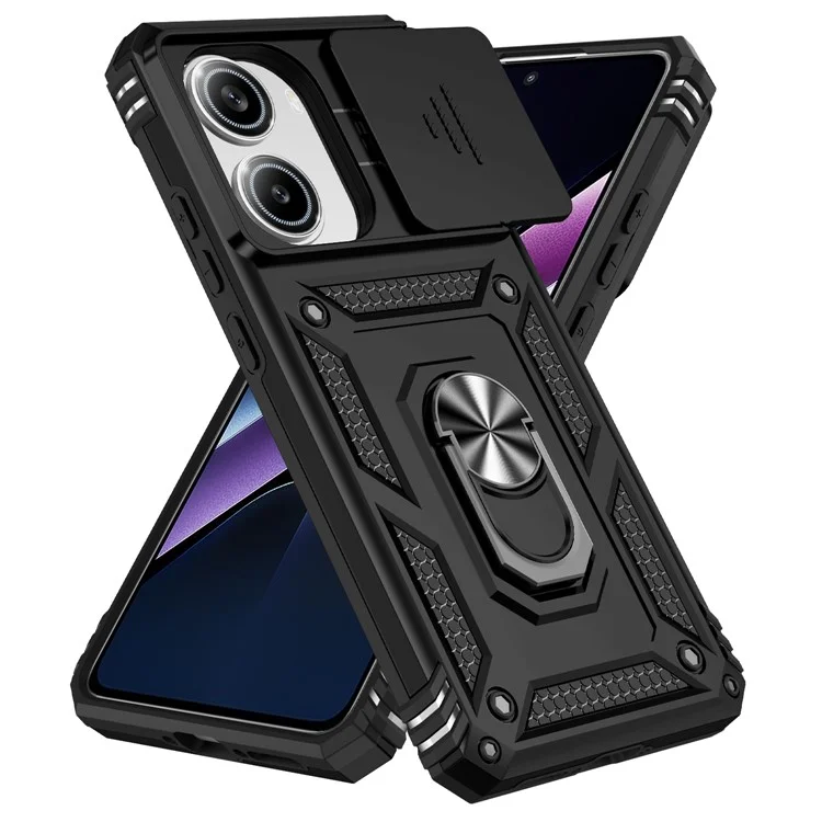 For Xiaomi Poco X7 Pro 5G / Redmi Turbo 4 5G Case PC + TPU Phone Cover with Lens Protection Kickstand - Black