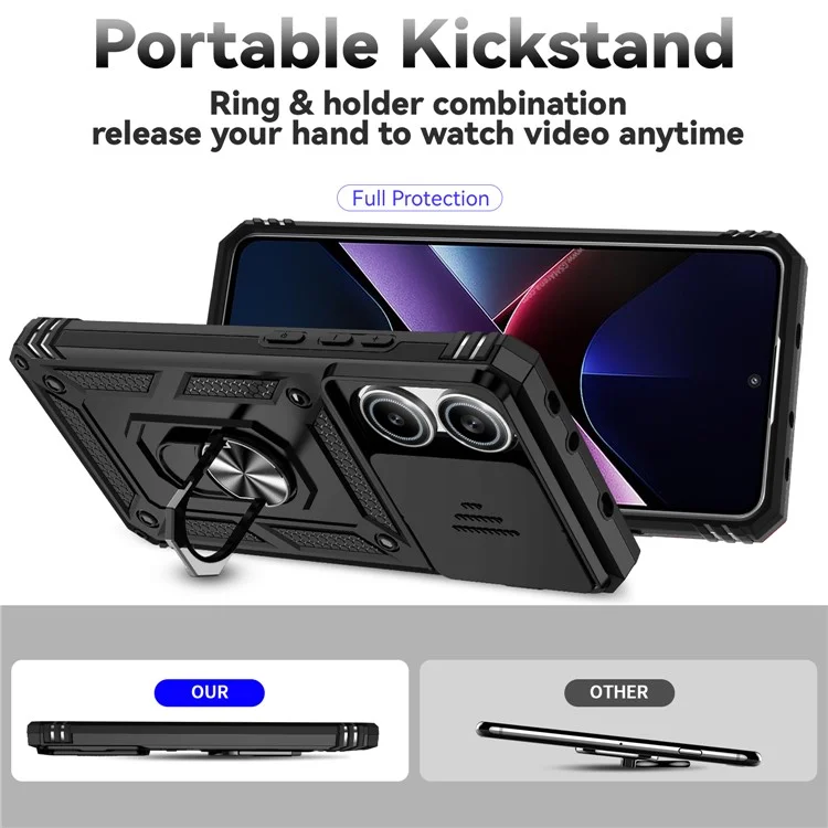 For Xiaomi Poco X7 Pro 5G / Redmi Turbo 4 5G Case PC + TPU Phone Cover with Lens Protection Kickstand - Black