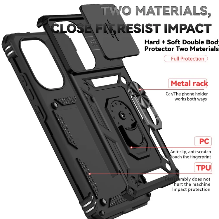 For Xiaomi Poco X7 Pro 5G / Redmi Turbo 4 5G Case PC + TPU Phone Cover with Lens Protection Kickstand - Black