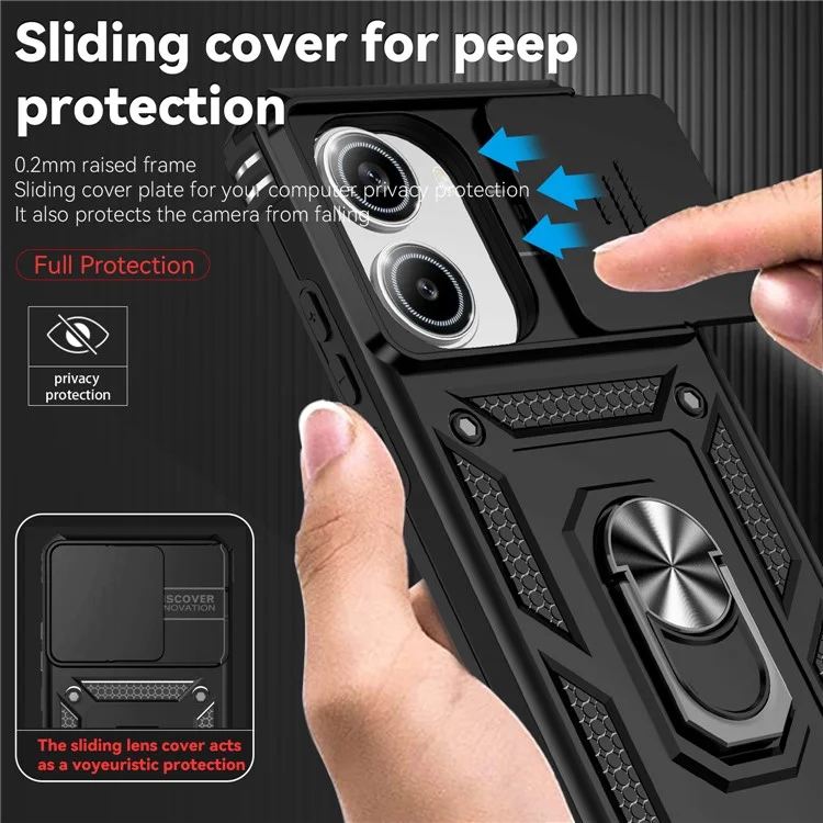 For Xiaomi Poco X7 Pro 5G / Redmi Turbo 4 5G Case PC + TPU Phone Cover with Lens Protection Kickstand - Black