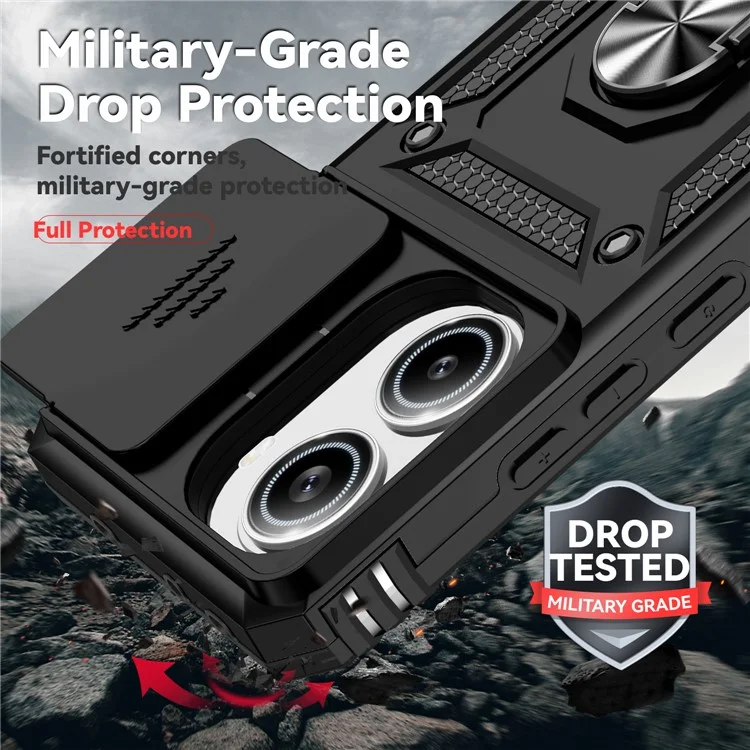 For Xiaomi Poco X7 Pro 5G / Redmi Turbo 4 5G Case PC + TPU Phone Cover with Lens Protection Kickstand - Black