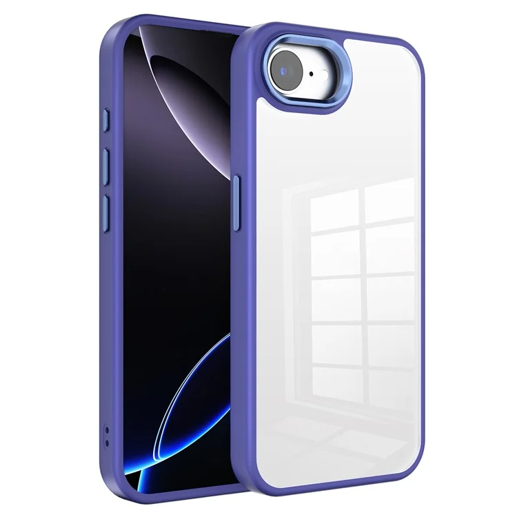 For iPhone 16e Case TPU + PC Clear Phone Back Cover with Metal Button - Dark Purple
