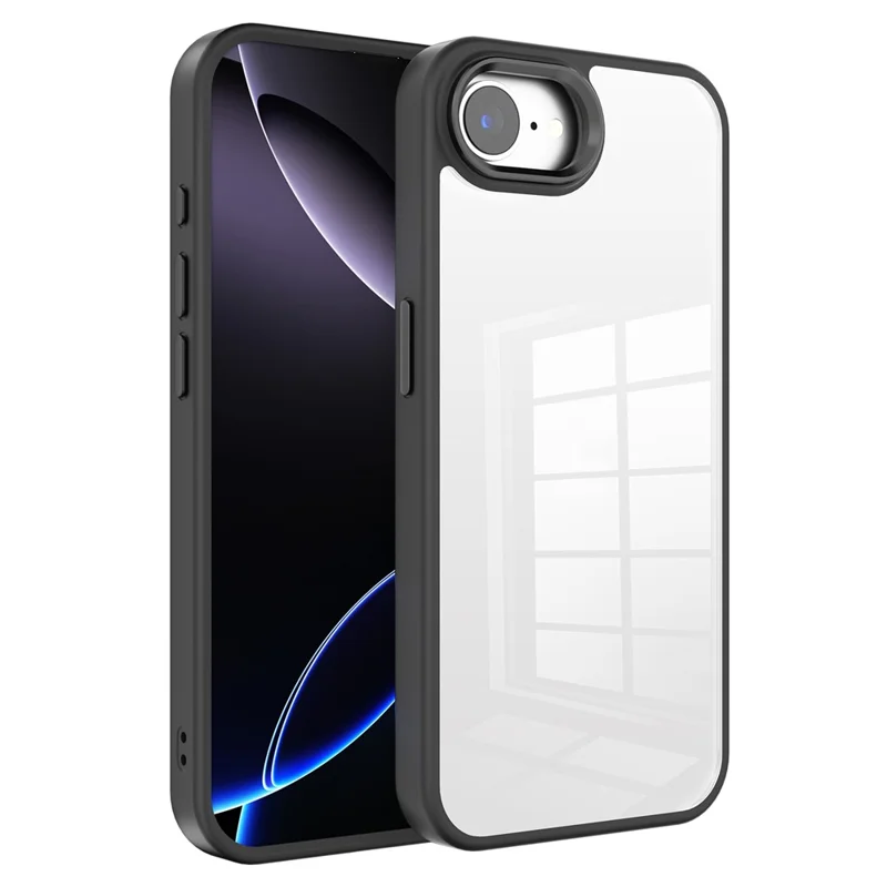 For iPhone 17e / 16e Case TPU + PC Clear Phone Back Cover with Metal Button - Black