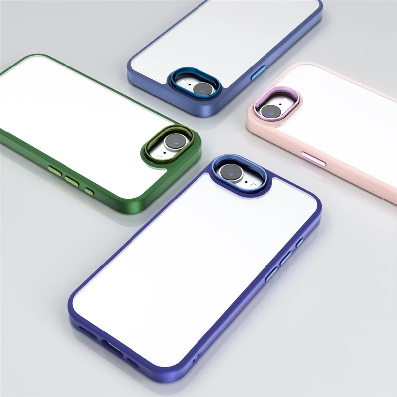 For iPhone 17e / 16e Case TPU + PC Clear Phone Back Cover with Metal Button - Black