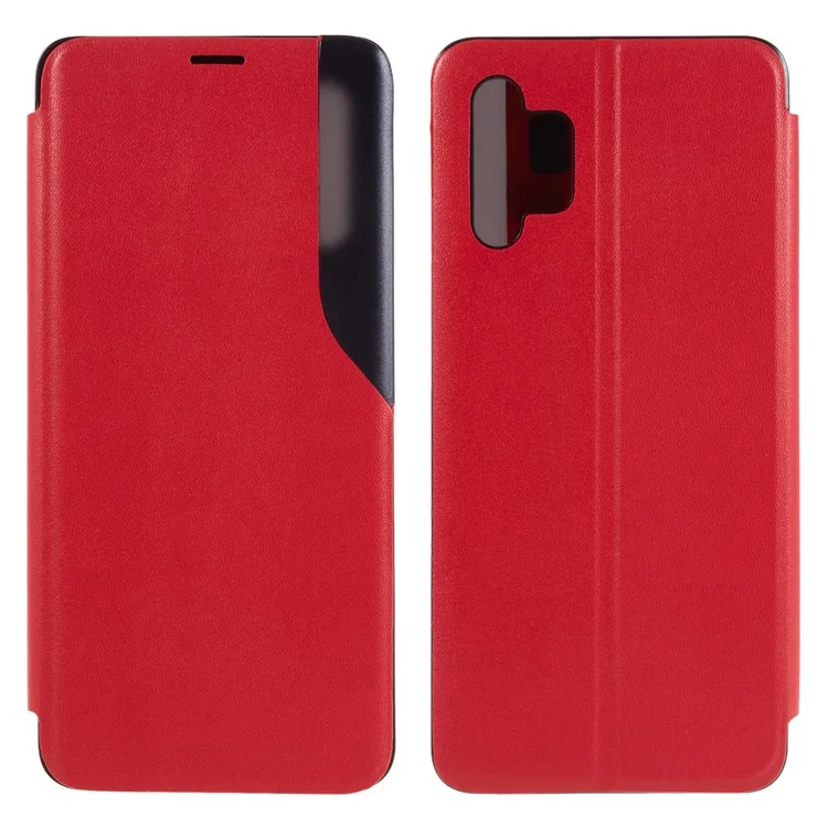 For Samsung Galaxy A32 4G (EU Version) Case View Window PU Leather Stand Cover - Red