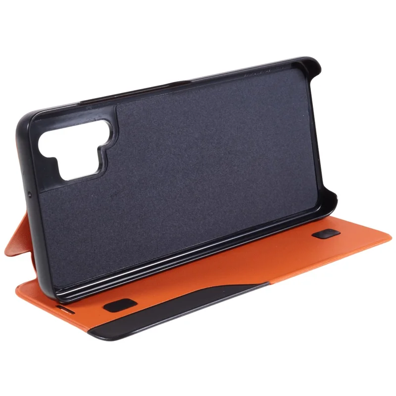 For Samsung Galaxy A32 4G (EU Version) Case View Window PU Leather Stand Cover - Orange