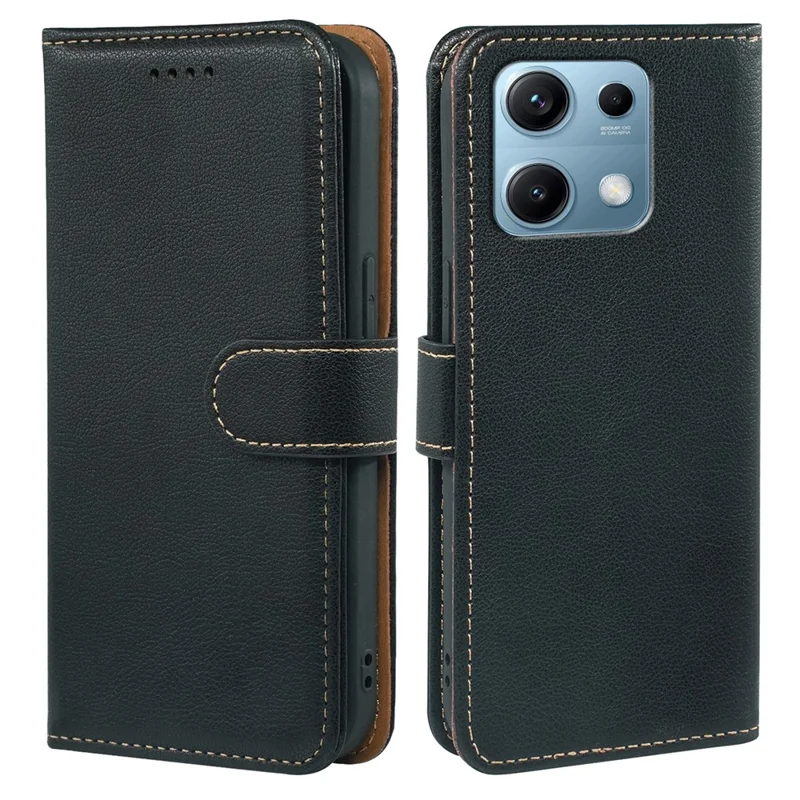 For Xiaomi Redmi Note 14S 4G / Note 13 Pro 4G / Poco M6 Pro 4G Case RFID Blocking Wallet Litchi Texture Leather Phone Cover Magnetic Clasp - Black