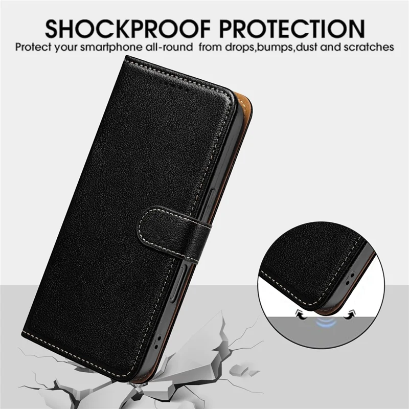 For Xiaomi Redmi Note 14S 4G / Note 13 Pro 4G / Poco M6 Pro 4G Case RFID Blocking Wallet Litchi Texture Leather Phone Cover Magnetic Clasp - Black