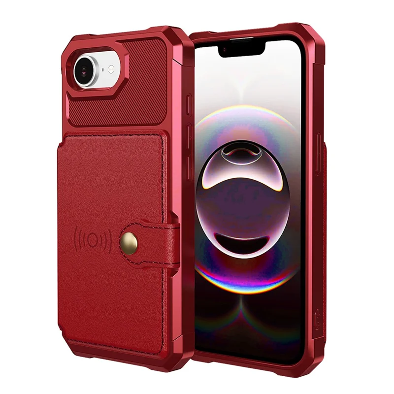 For iPhone 17e / 16e Case with Card Holder PU Leather + TPU Phone Back Cover - Red