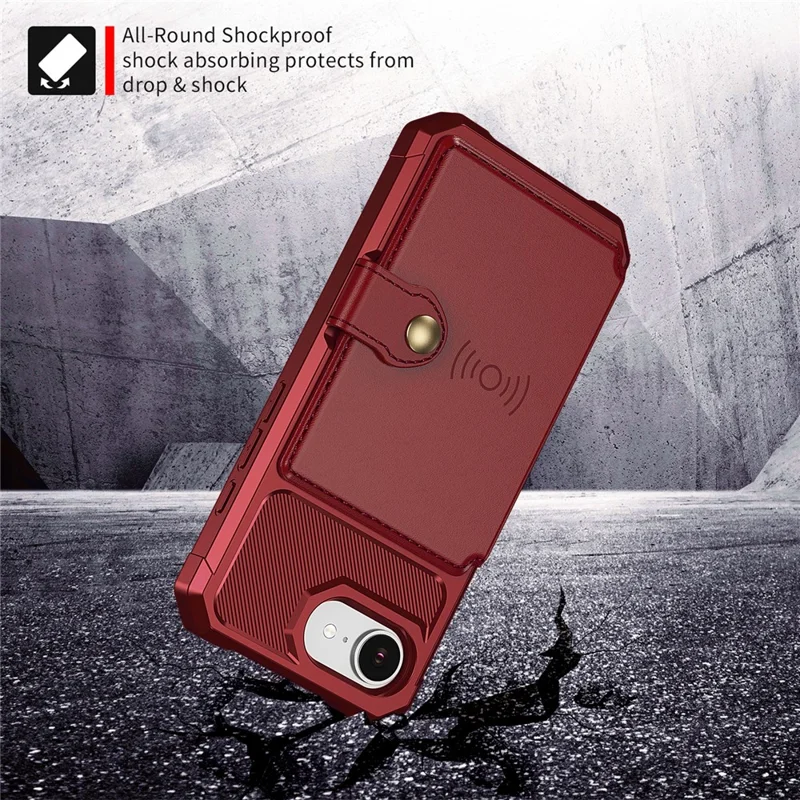 For iPhone 17e / 16e Case with Card Holder PU Leather + TPU Phone Back Cover - Red