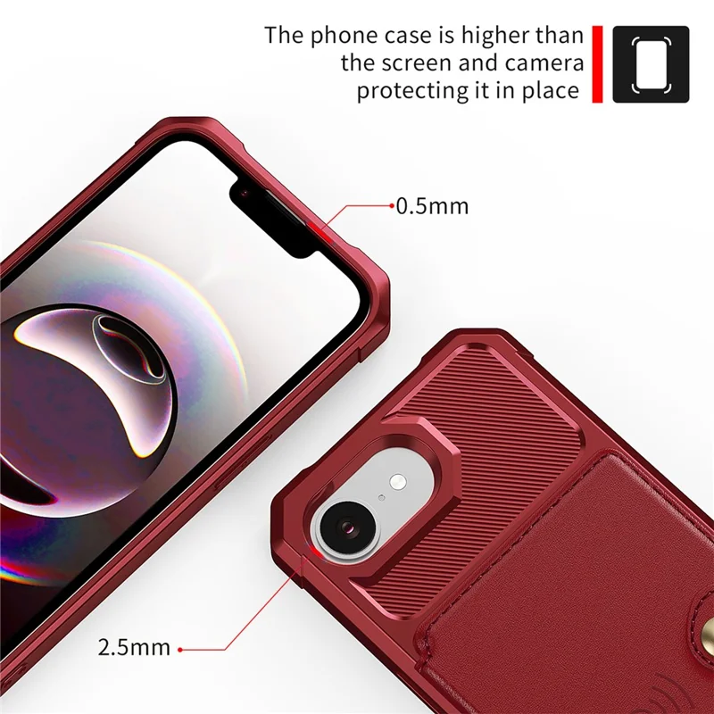For iPhone 17e / 16e Case with Card Holder PU Leather + TPU Phone Back Cover - Red
