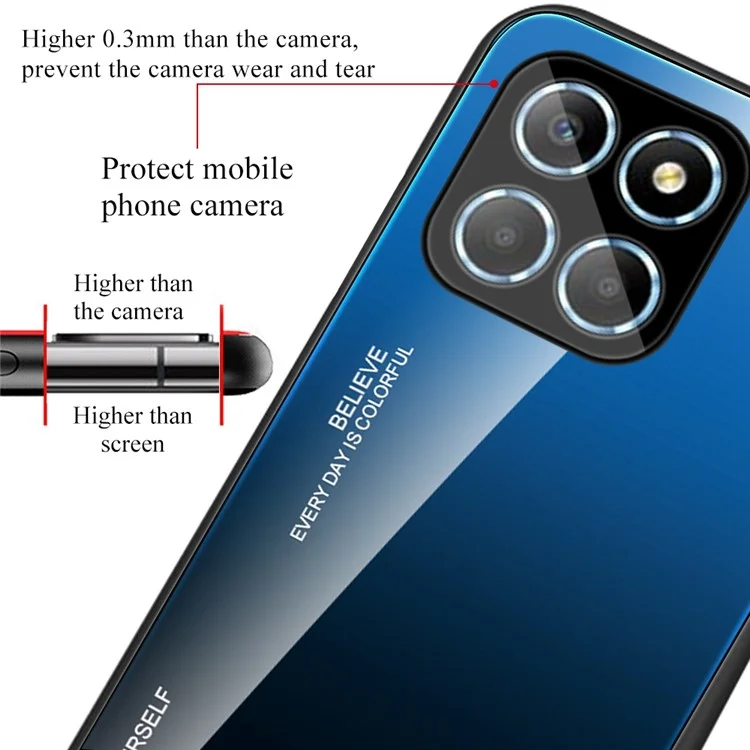 Pour Honor X8 5G Gradient Color Back Cover Hard Tempered Glass PC Back Soft TPU Frame Shockproof Protective Phone Case - Bleu / Noir