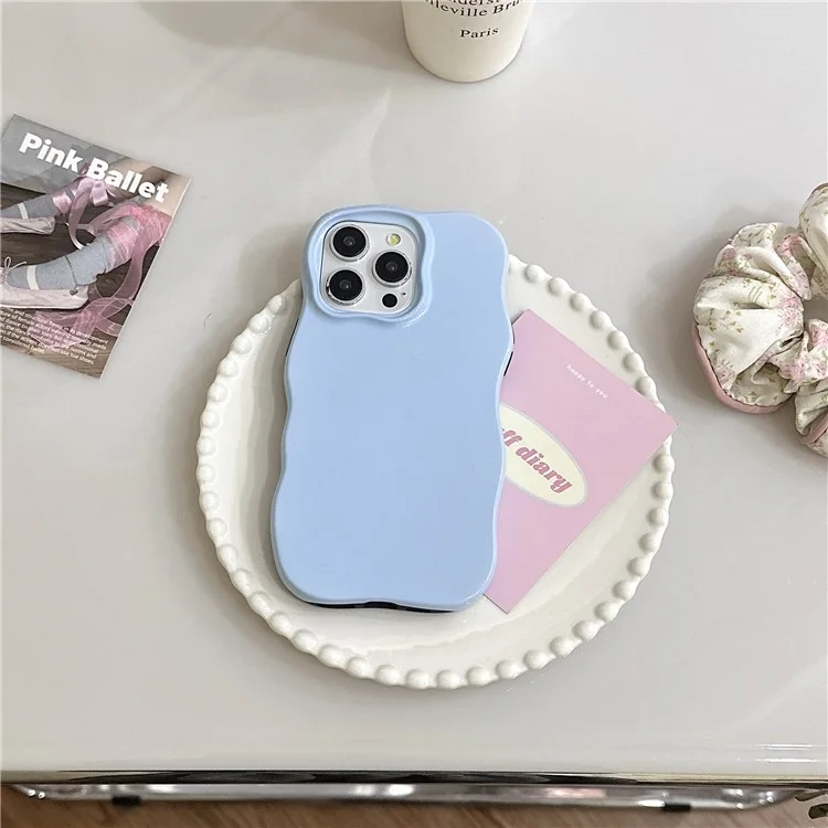 For iPhone 15 Pro Case Wavy Edge TPU + PC Anti Drop Phone Cover - Blue