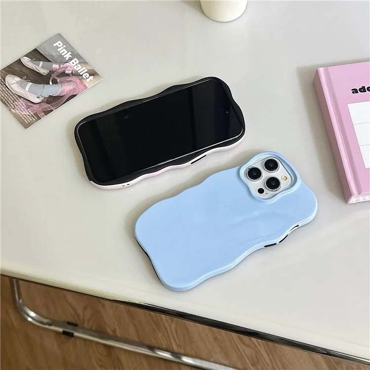 For iPhone 15 Pro Case Wavy Edge TPU + PC Anti Drop Phone Cover - Blue